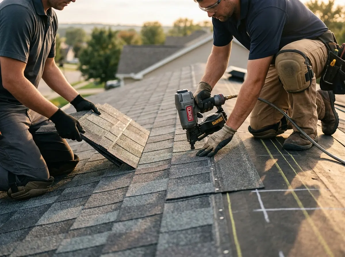 Professional roofer working on a residential roof in Oviedo